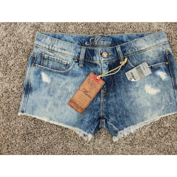 Mavi Ella Distressed Shortie Denim Shorts Women’s 27 Blue Stretch NWT - Picture 1 of 4